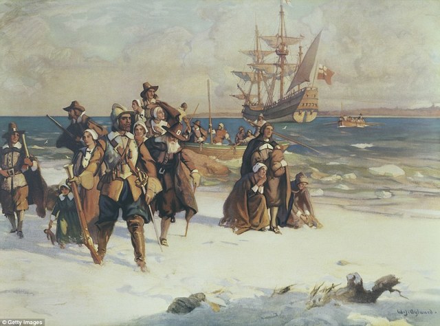 The Mayflower lands at Plymouth Rock, Massachusetts
