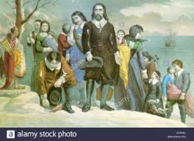 The Mayflower lands at Plymouth Rock, Massachusetts