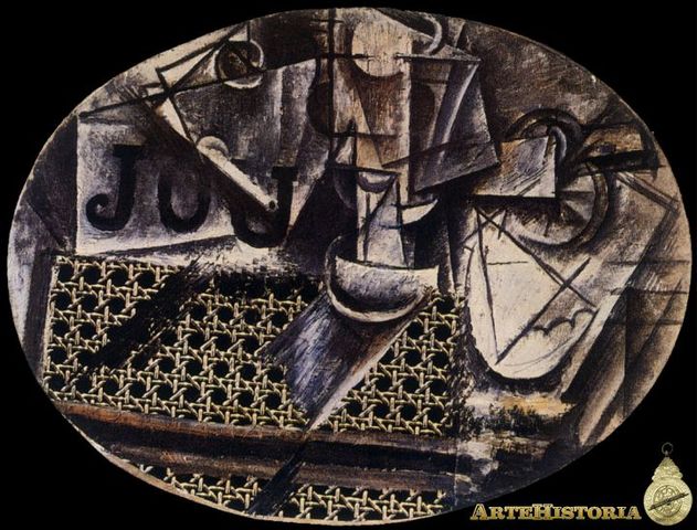 naturaleza muerta con silla de rejilla