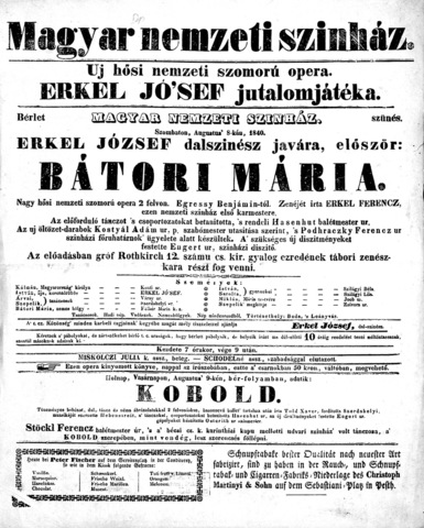 1840 Bátori Mária, Erkel első operája