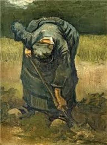 Vincent Van Goh draws A Peasant Woman Digging in Front of Her Cottage (Art)