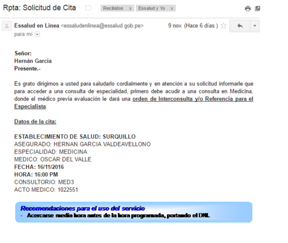 27 días después Essalud responde: Medicina General