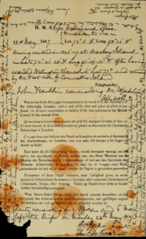 First note left on King William Island