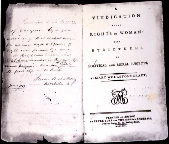 Mary Wollstonecraft publishes A Vindication on the Rights of Women