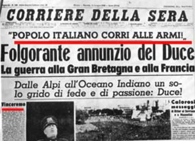 Mussolini dichiara guerra a Francia e Inghilterra