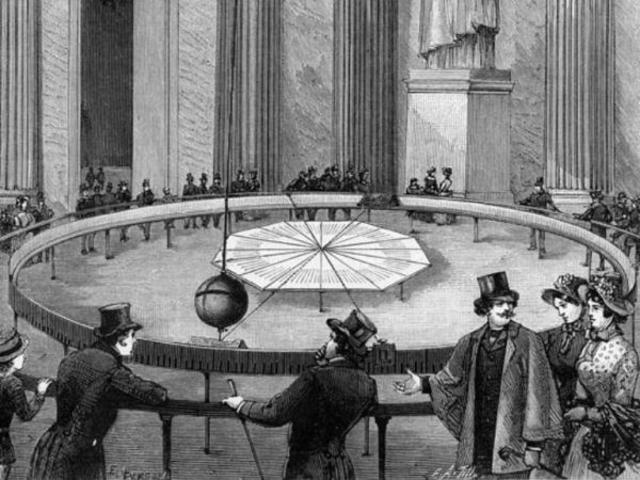 Léon Foucault, utilizando un péndulo, demuestra la rotación de la Tierra.