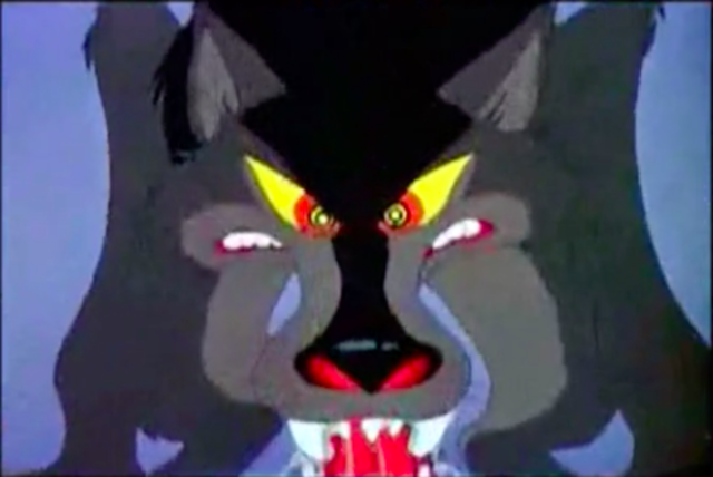 Suddenly, the big grey wolf appeared.