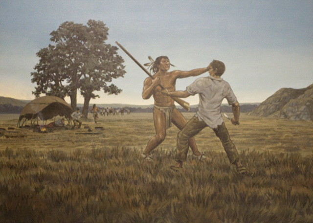 An incident where someone from the expedition killed a  person from a native tribe