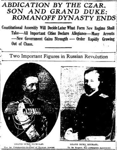 Czar Nicholas Abdicates the throne