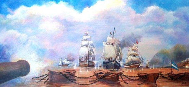 A pesar de la heroica resistencia de Mansilla y sus fuerzas, la flota extranjera rompe las cadenas y se adentra en el Río Paraná.