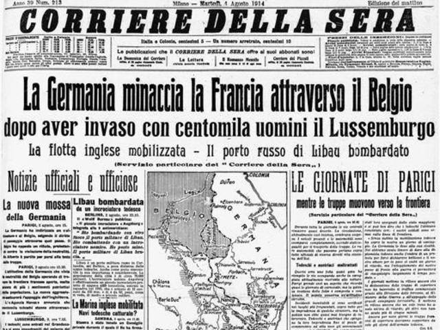 la Germania minaccia la Francia. Ultimatum tedesco al Belgio, in attuazione del piano Schlieffen.
