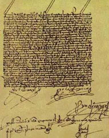 Firma del Tratado de Tordesillas entre Castilla y Portugal