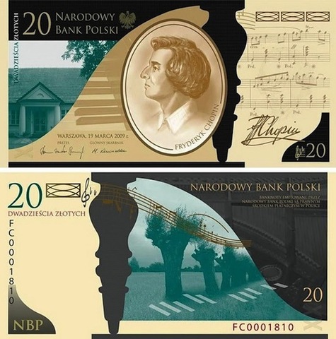 Памятная банкнота номиналом 20 злотых.