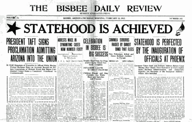 Arizona Gains Statehood