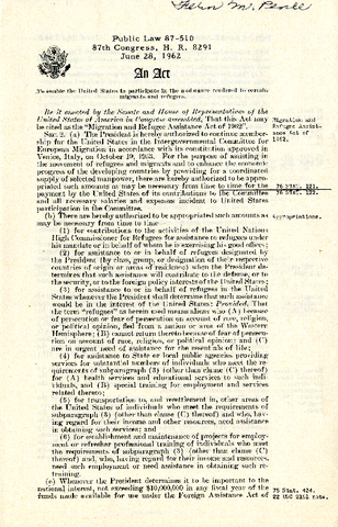 1962: Migration and Refugee Assistance Act