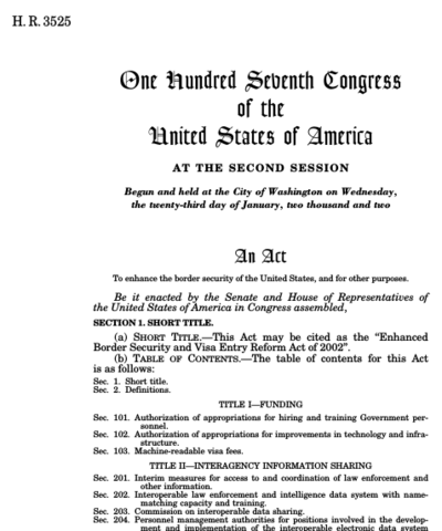 2002: The Enhanced Border Security and Visa Entry Reform Act