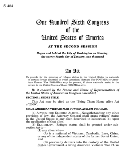 Nov 2000- Bring Them Home Alive Act