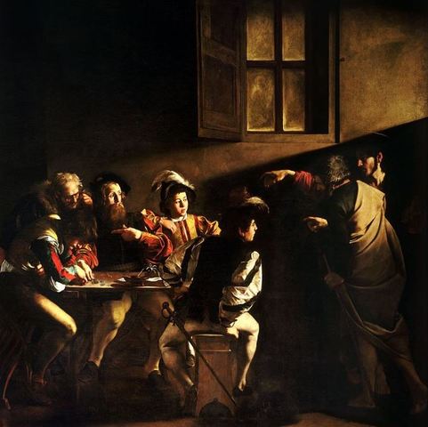 Caravaggio. The Calling of St. Matthew. Oil on canvas, San Luigi dei Francesi, Rome, 1600.