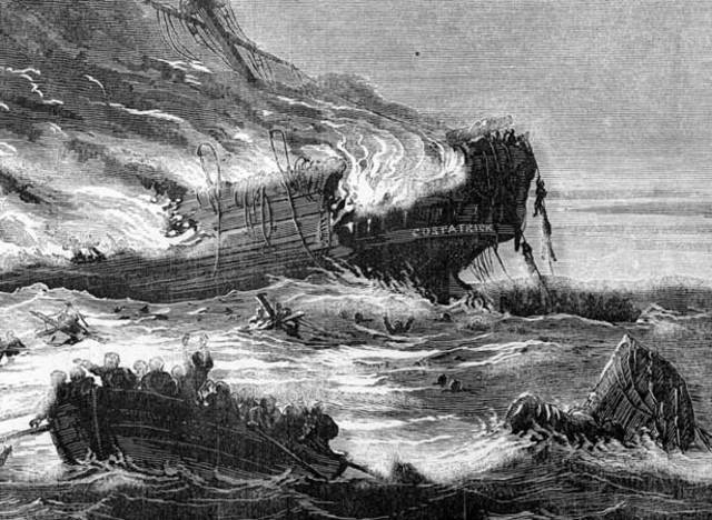 Emigrant ship Cos Patrick catches fire and sinks off at Auckland, New Zealand