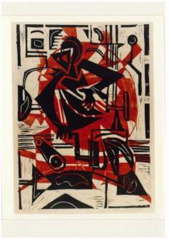 Lehman, Irving. Tool Grinder. Color woodcut, 1932.