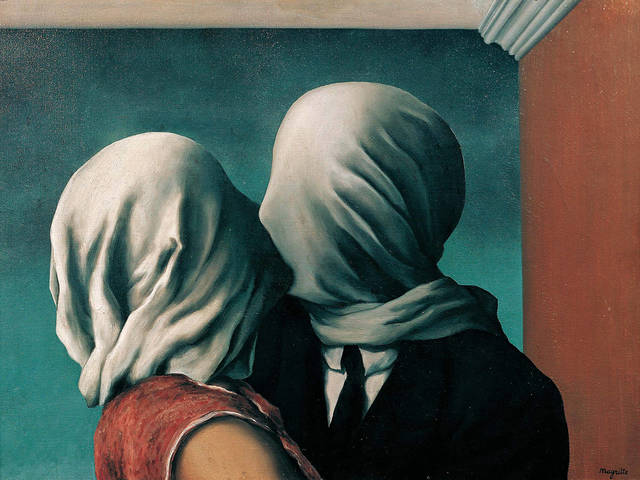 Magritte, Rene. The Lovers. Oil on canvas, 1928.