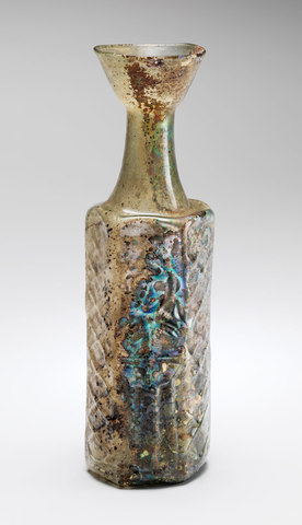 Yellow-Green Hexagonal Glass Bottle