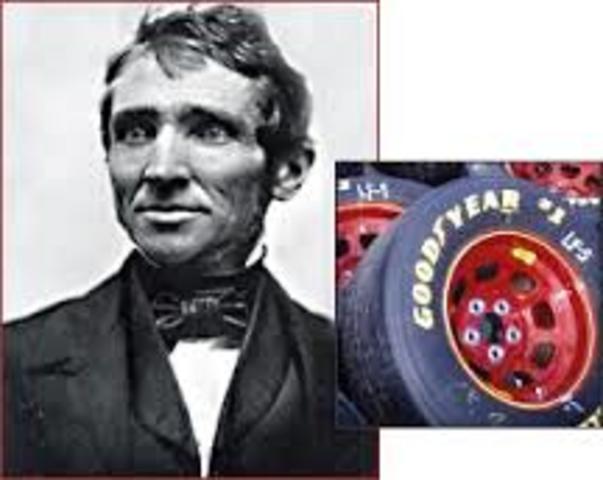 American, Charles Goodyear invents rubber vulcanization. (chemical process for converting natural rubber or related polymers into more durable materials)