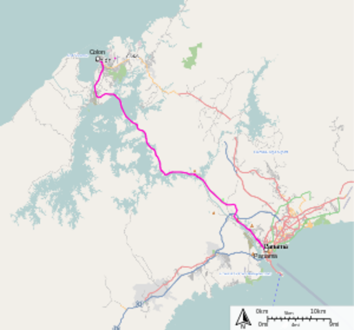 The Panama Railway crosses from the Atlantic to the Pacific