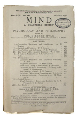 Alan Turing publica  "Computing Machinery and Intelligence"