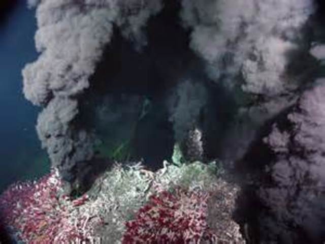 Deep sea hydrothermal vents and associated life around them are discovered