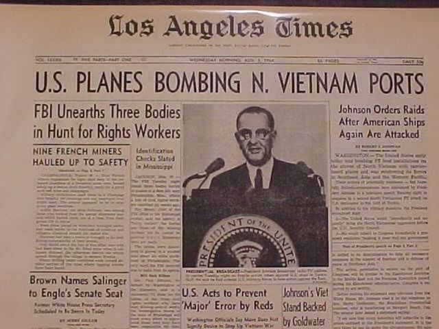 Johnson asks Congress to authorize military action in Southeast Asia.