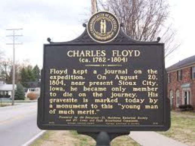 Sergeant Charles Floyd passes on. Near what is now Sioux City, Iowa.