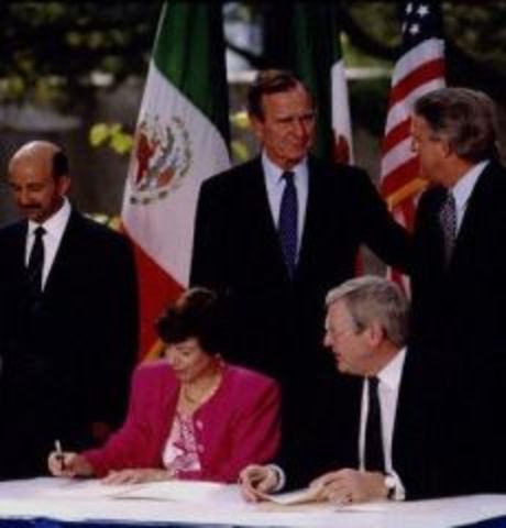 El Congreso de Estados Unidos aprueba  el Tratado de Libre Comercio de América del Norte TLCAN.