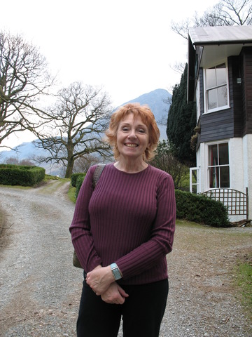 Mum outside bed and breakfast hotel.