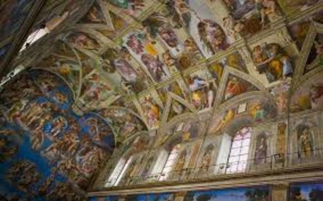 Michelangelo begins painting the ceiling of the Sistine Chapel