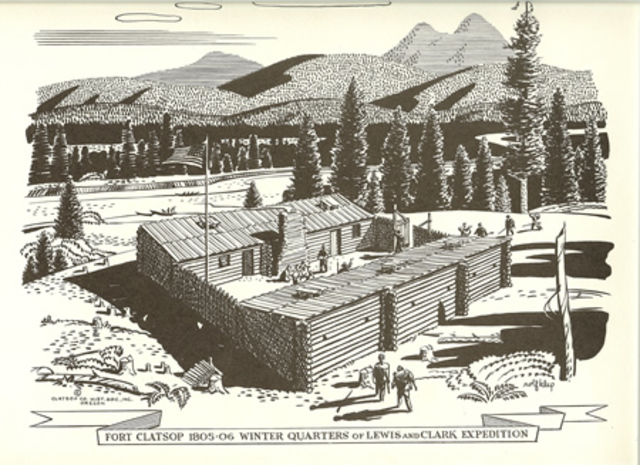 Across the country and a winter at Fort Clatsop. Near the mouth of the Columbia River.
