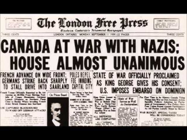 Sept 10, 1939 Canada declares war on Germany.