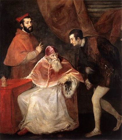 Titian Paints The Pope Paul III and his grandson.