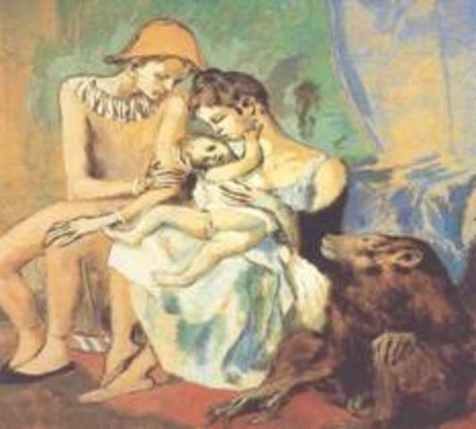 Período rosa Familia de acróbatas con mono,