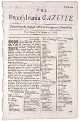 Colonies - Ben Franklin Publishes newspaper