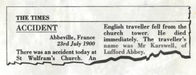 A newspaper headline