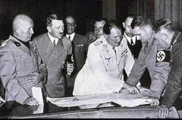 Germany, italy, Great Britain, and France sign the  Munich Agreement. (Appeasement)