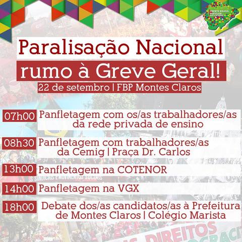 DIA 22: Paralisação Nacional rumo à Greve Geral