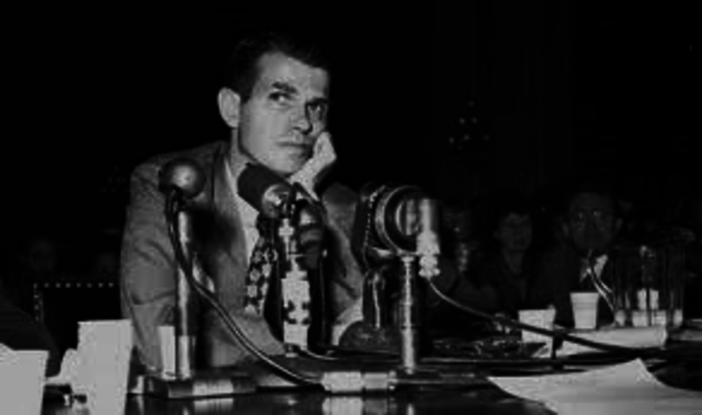 In a public hearing that is in essence a staged event for television cameras, Hiss and Chambers both testify. This is the first Congressional hearing ever televised.