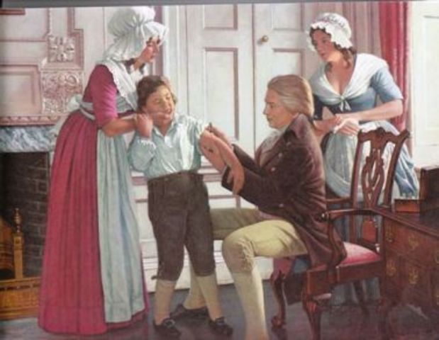 Descobriment de la vacuna de la verola per Edward Jenner.