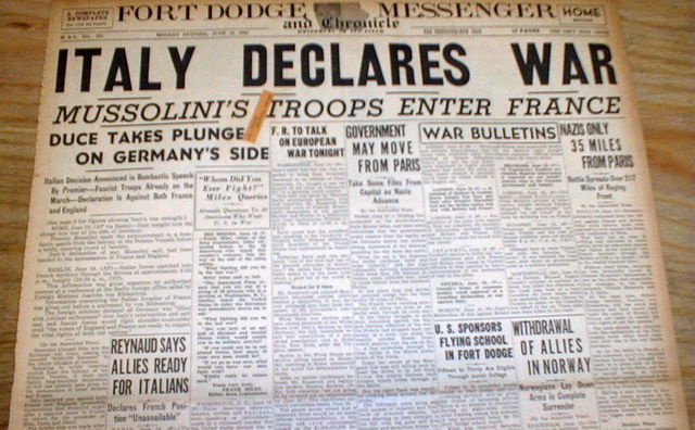 Mussolini Declares War on France and England