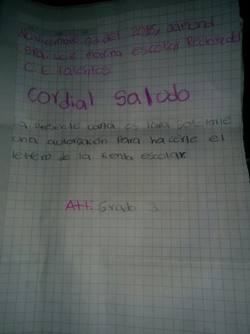 Carta a la rectora - Actividad grupal grado tercero