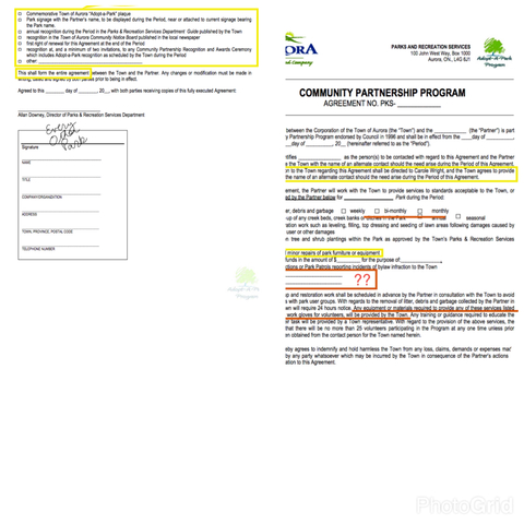 Simple Adopt-A-Park Agreement - For All Parks Except Canine Commons