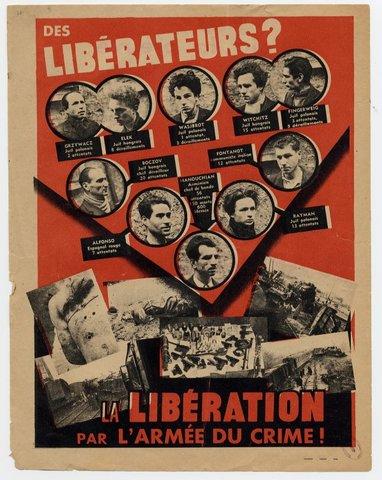 21 février 1944 L'Affiche rouge placardée en France par le gouvernement de Vichy et l'occupant allemand