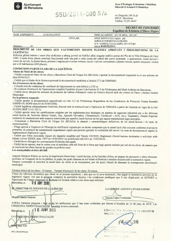 Proposta de concessió de la llicència per part de l'Ajuntament de Barcelona